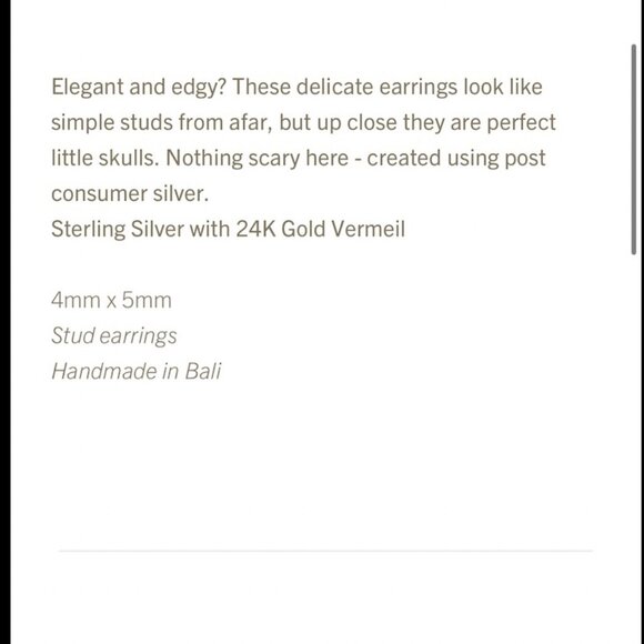 Skull Stud Earrings with 24K Gold Vermeil 💀 - Picture 5 of 5